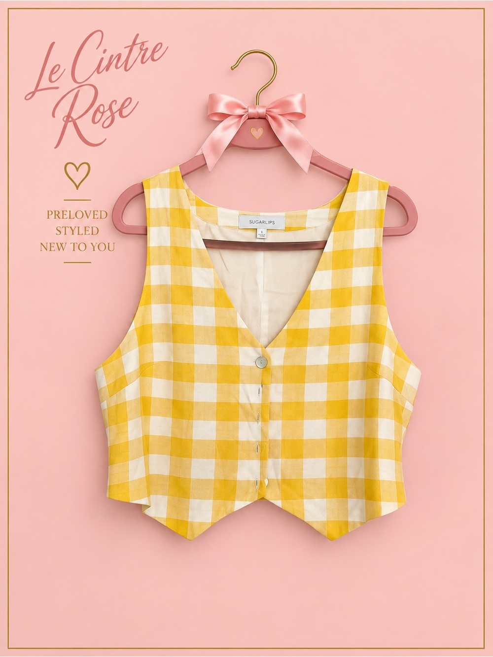 Sugarlips Yellow and Cream Gingham V-Neck Crop Top
